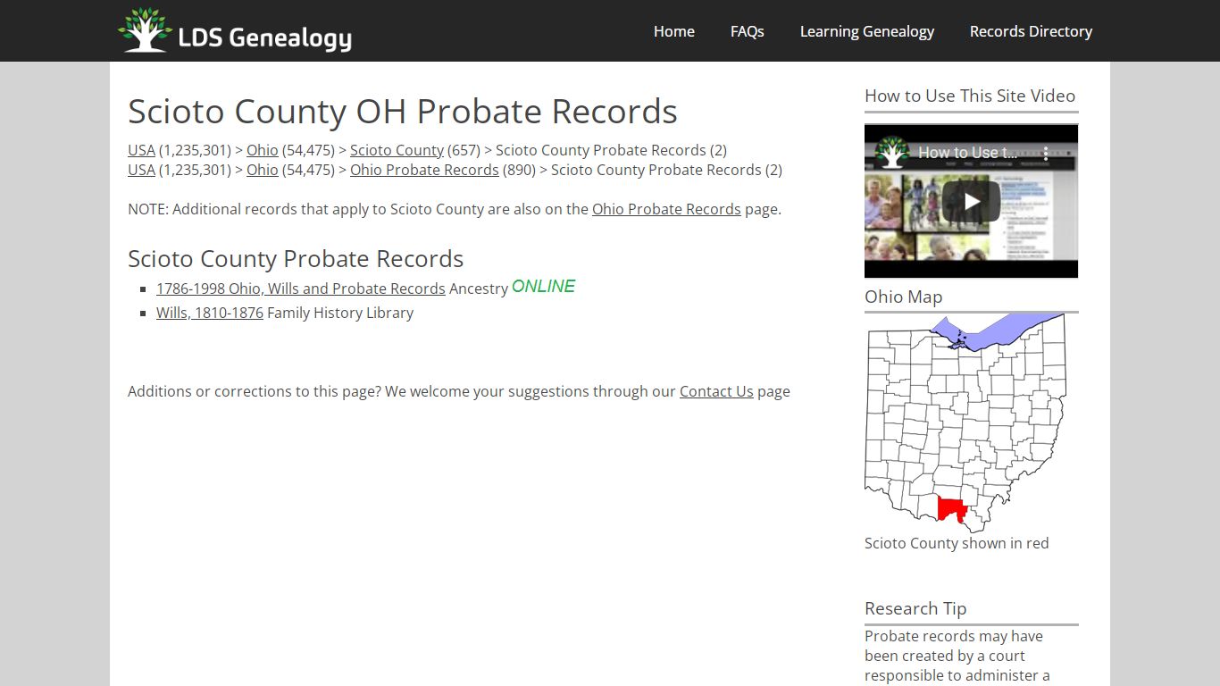 Scioto County OH Probate Records - LDS Genealogy